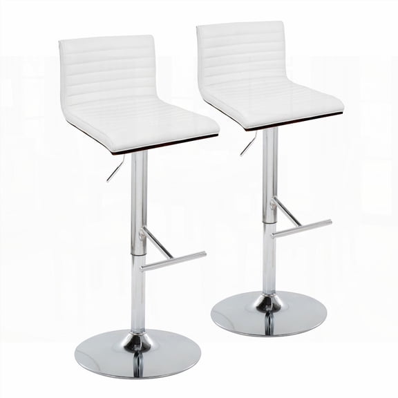 2-Piece Modern Minimalist Dining Chairs - Chrome Metal & Walnut Wood with White Faux Leather and 360° Swivel