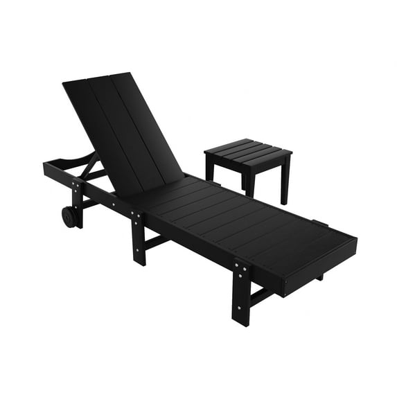 2 Piece Modern Poly Reclining Chaise Lounge With Wheels, Black