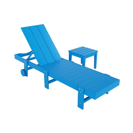 2 Piece Modern Poly Reclining Chaise Lounge With Wheels, Pacific Blue