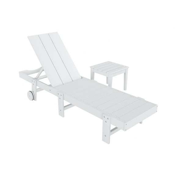 2 Piece Modern Poly Reclining Chaise Lounge With Wheels, White