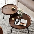 thumbnail image 1 of 2 Pcs Mid Century Modern Round Coffee Tables for Living Room,Easy Assembly Nesting Coffee Tables,Natural Wood Color Minimalist Circle Coffee Tables for Bedroom Office Balcony Yard, 1 of 9