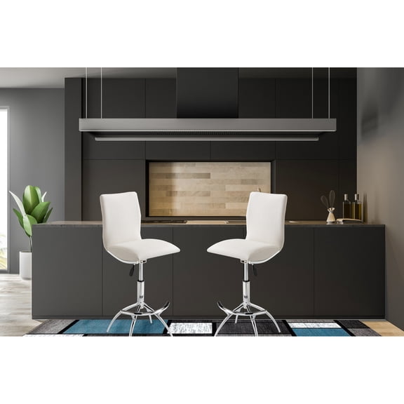 2 Piece Modern , Soft White Textured Pu , Frame, Adjustable Height, Foam Cushioned Seat Pad Contemporary Bar Stools, Leather, Easy Cleaning