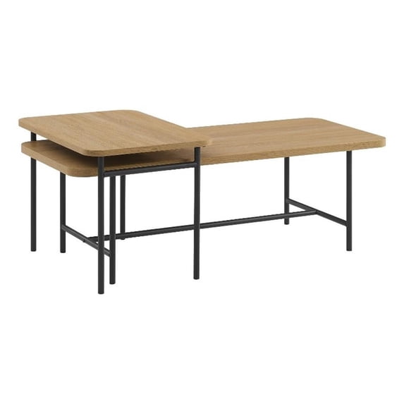 2-Piece Modern Wood Nesting Coffee Table - Oak / Black