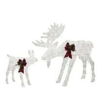 2-Piece Moose Family, Lighted Outdoor Christmas Yard Decoration, Light-Up Décor Set w/ 200 LED Lights, Zip Ties - White