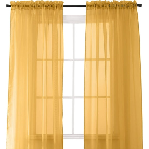 2-Piece Multipurpose Solid Colored Drapes, Semi-Sheer Window Curtains with 2 inch Rod Pocket, 40 X 84 inches, Gold