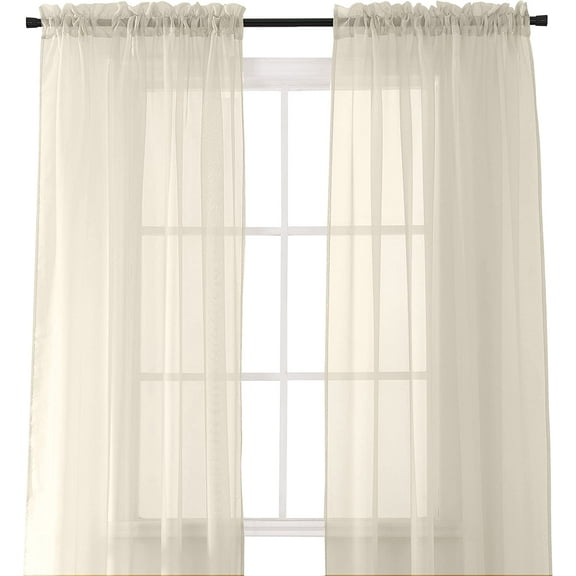 2-Piece Multipurpose Solid Colored Drapes, Semi-Sheer Window Curtains with 2 inch Rod Pocket, 60 X 84 inches, Beige