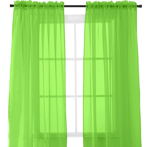 2-Piece Multipurpose Solid Colored Drapes, Sheer Window Curtains with 2 inch Rod Pocket, 40 X 84 inches, Lime Green