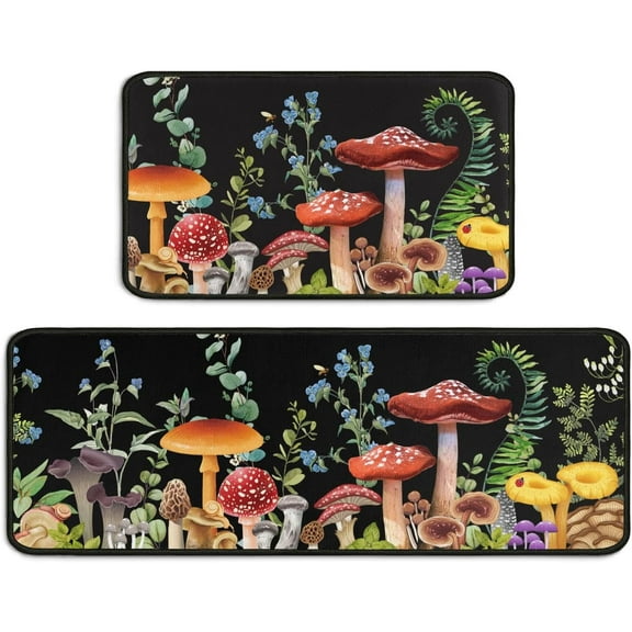 2-Piece Mushroom Kitchen Rug, Mushroom Kitchen Rug and Mat Non-Slip Washable Absorbent Microfiber Kitchen Floor Decorative Mat 17 "x47+17 "x30