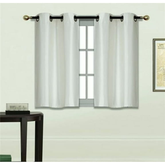 2 Piece N25 IVORY Luxury Kitchen, Short Window Curtain Semi Sheer Panel , 2 Faux Silk Tier Panels With Bronze Grommets
