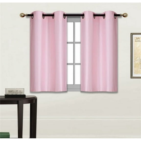 2 Piece N25 LIGHT PINK Luxury Kitchen, Short Window Curtain Semi Sheer Panel , 2 Faux Silk Tier Panels With Bronze Grommets