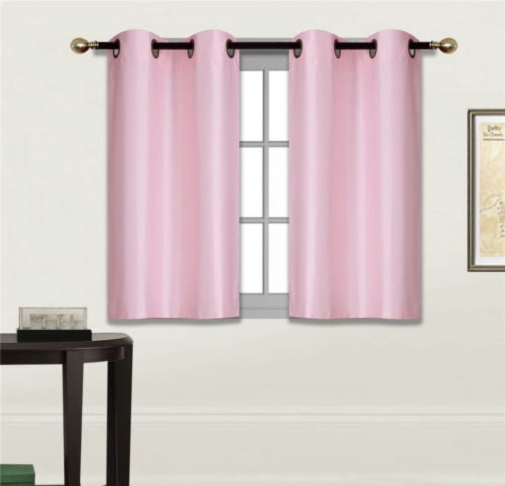 2 Piece N25 LIGHT PINK  Luxury Kitchen, Short Window Curtain Semi Sheer Panel , 2 Faux Silk Tier Panels With Bronze Grommets