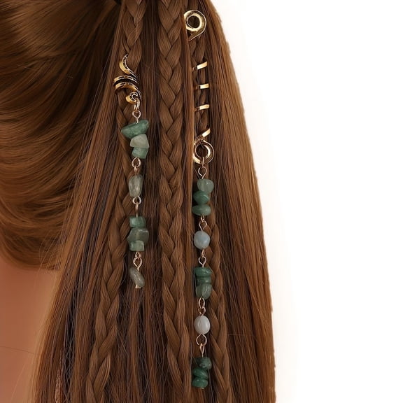 2-Piece Natural Stone Hair Clip Set - Elegant Braided Hair Accessories for All Hairstyles