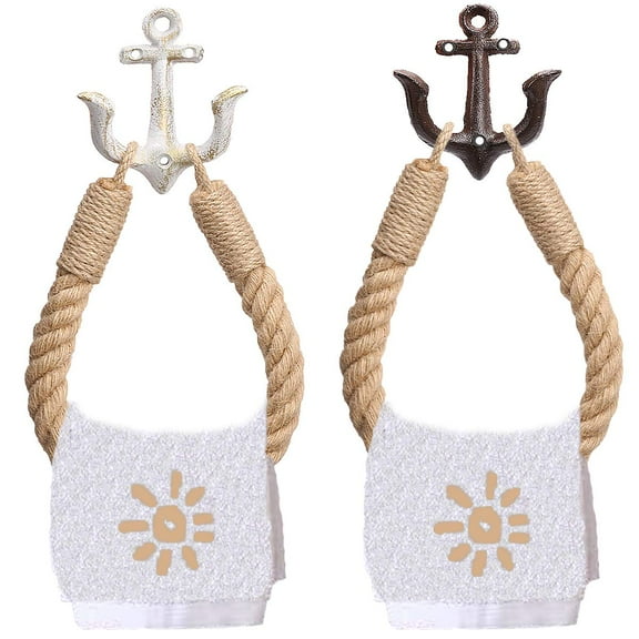 2 Piece Nautical Rope Towel Ring, Toilet Paper Holder Beach Themed Bathroom Decord