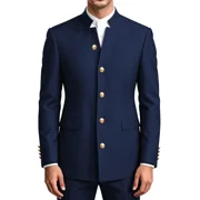 2 Piece Navy Blue Chinese Suit for Men Slim Fit Chinese Stand Collar Suits Wedding Business Formal Blazer Pants,5XL