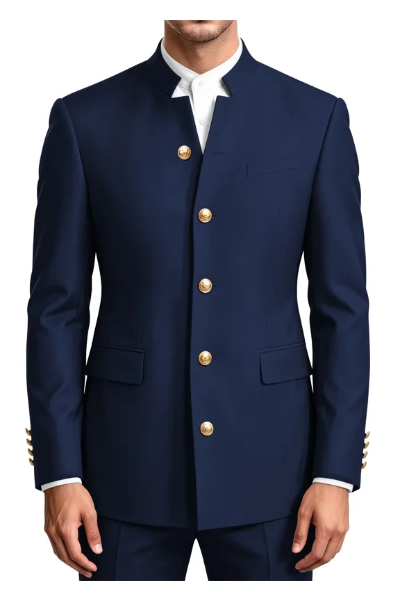 2 Piece Navy Blue Chinese Suit for Men Slim Fit Chinese Stand Collar Suits Wedding Business Formal Blazer Pants,5XL