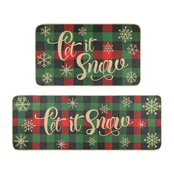 2 Piece Non Slip Kitchen Mat Runner Rug Set Doormat Snowflake Winter Holiday Merry Christmas Door Mat Rubber Carpet Indoor Floor Mats