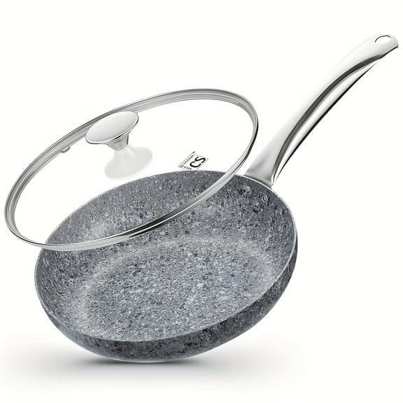 2-Piece Nonstick Skillet Set with Lids - Granite Coated, Oven-Safe - Toxin-Free Aluminum Pans for Camping & Home - Perfect for Sauting Beef, Vegetables