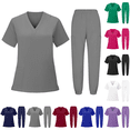 thumbnail image 1 of 2 Piece Nursing Uniform Scrub Suit 2026 Stretch Medical Scrubs Sets Classic V-Neck Top & Pants Set Grey S, 1 of 5