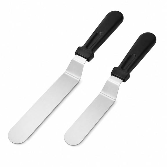 2-Piece Offset Icing Spatula Set, 6-Inch and 8-Inch Stainless Steel Blades with Black Handles for Cake Decorating, Frosting, Baking and Pastry