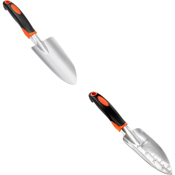 2 Piece Orange Heavy Duty Garden Hand Trowel Shovel And Graduated Measuring Spade Set