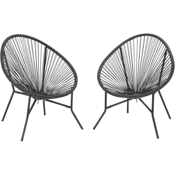 2 Piece Outdoor Acapulco Chair Set, Outdoor Patio Furniture Set, All-Weather Patio Bistro Set, Outdoor Furniture with Woven PE Rattan, Modern Conversation Set for Patio, Lawn, Balcony, Garden, Black