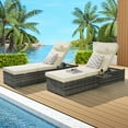 thumbnail image 1 of 2-Piece Outdoor Chaise Lounge Chair Set with Adjustable Backrest, Beige Cushion & Gray Rattan, PE Wicker + Steel Frame for Poolside, Beach, Garden, Patio, 1 of 7