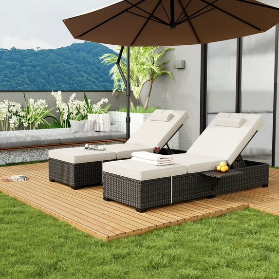 2-Piece Outdoor Chaise Lounge Set with Adjustable Backrests, Soft Cushions, Weather-Resistant Lightweight Design