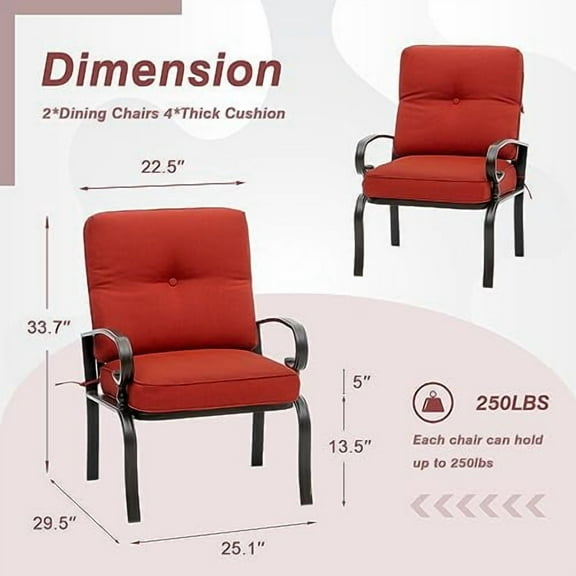 2 Piece Outdoor Furniture Patio Bistro Chairs Metal Dining Furniture Set, All-Weather Garden Seating Chair (Red)