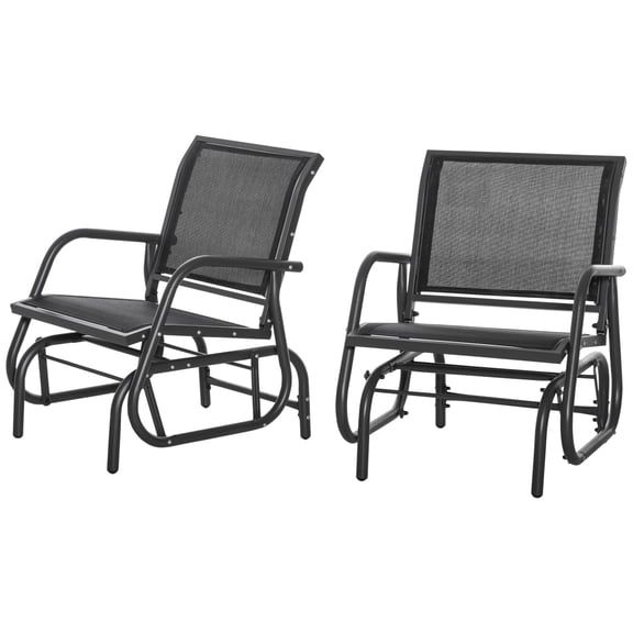 2-Piece Outdoor Glider Swing Set, Rocking Chair with Breathable Mesh Fabric, Sturdy Steel Frame, Curved Armrests, 264 lbs Capacity, Black
