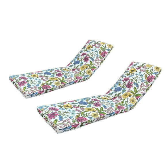 2-Piece Outdoor Lounge Chair Cushion Set - Weather-Resistant Replacement Cushions for Patio Furniture & Chaise Lounges with White Floral Design