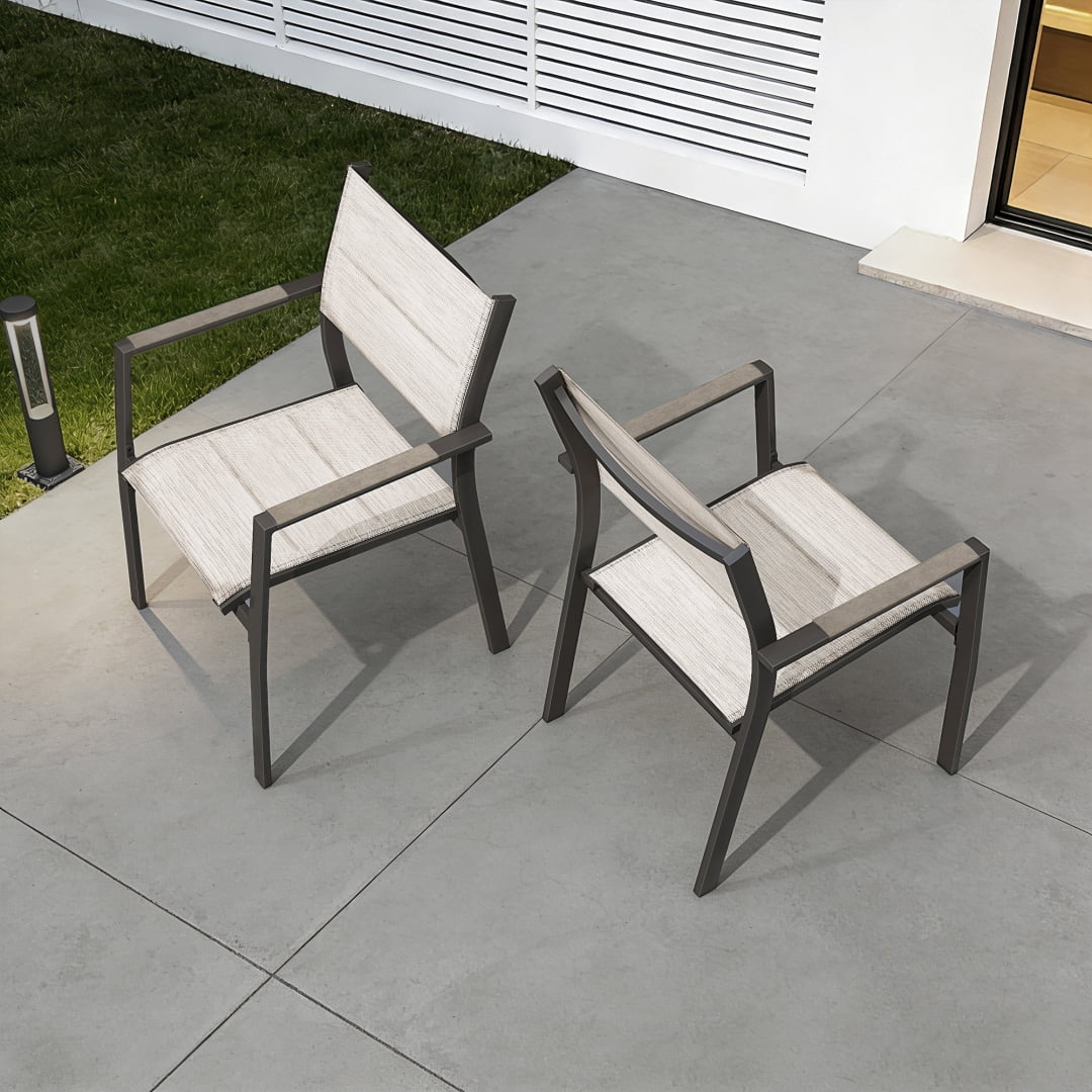 2-Piece Outdoor Patio Dining Chairs, Large Aluminum Frame Stackable Armchairs (Weight Capacity 275 lbs), Limed Oak