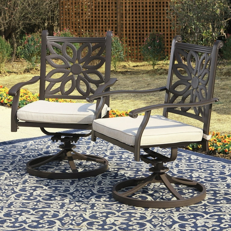 2 Piece Outdoor Patio Extra Wide Cast Aluminum Dining Chairs with Cushion Frosted Surface Swivel Chairs