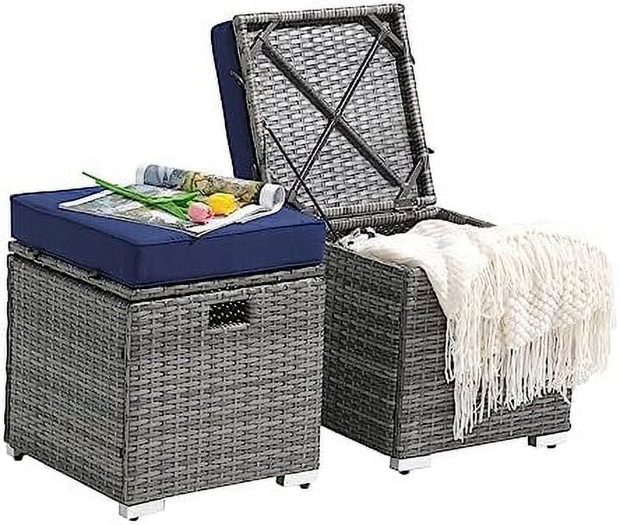 2 Piece Outdoor Patio Ottomans,All-Weather Grey PE Rattan Wicker ... - Rattan Storage Crate Pet Ottoman