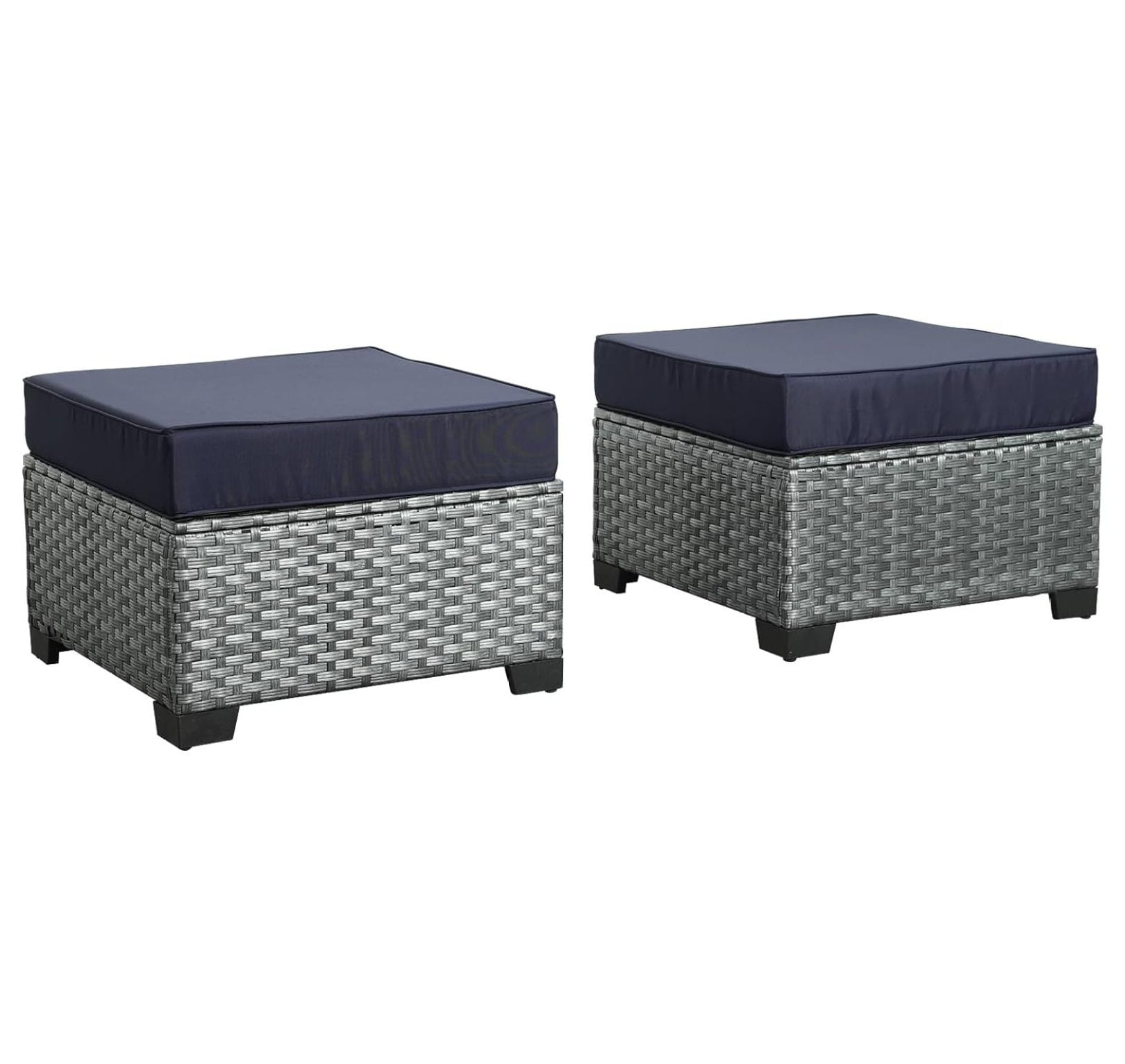 2 Piece Outdoor Patio Ottomans, All Weather Grey Wicker Footstool ...