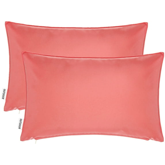 2-Piece Outdoor Pillow Covers 12 x 18 inch Patio Decorative Lumbar Throw Pillow Covers (12" x 18" Solid, Coral)