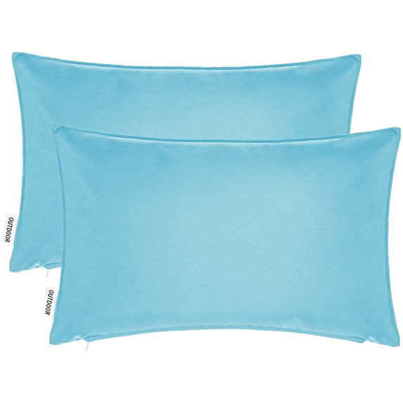 2-Piece Outdoor Pillow Covers 12 x 18 inch Patio Decorative Lumbar Throw Pillow Covers (12" x 18" Solid, Sky Blue)