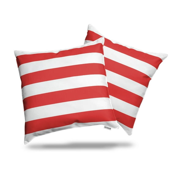 2-Piece Outdoor Pillow Covers 18 x 18 inch Patio Decorative Square Throw Pillow Covers (18" x 18" Stripe, Red)
