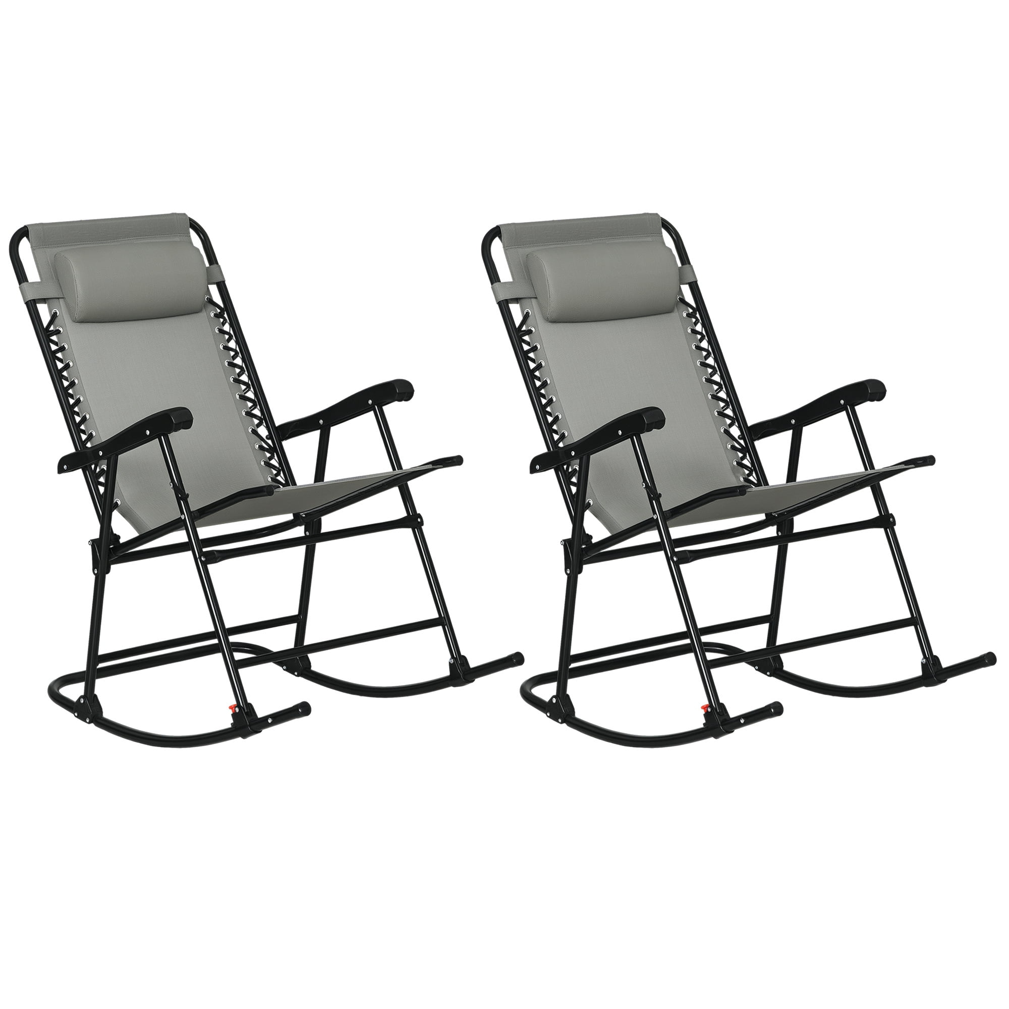 2 Piece Outdoor Rocking Chair Set, Patio Folding Lawn Rocker Set with Headrests for Yard, Patio, Deck, Backyard, Gray