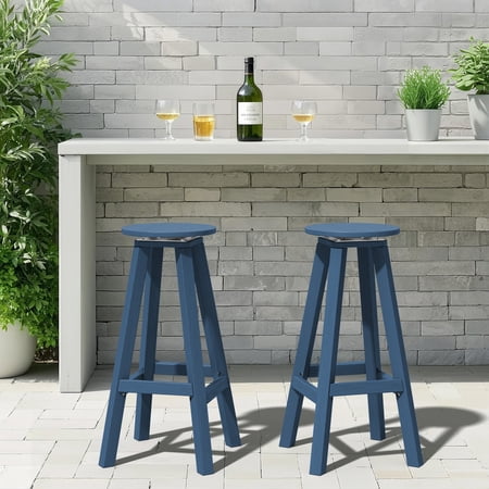 2-Piece Outdoor Swivel Bar Stools – Weather-Resistant HDPE Counter-Height Chairs for Patio, Deck, Poolside, or Indoor Bar,Navy Blue