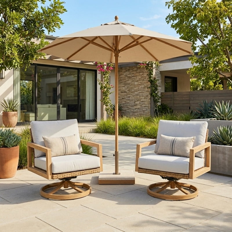 2-Piece Outdoor Swivel Chairs, Patio Rattan Dining Chairs Set of 2 with Cushions