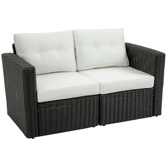 2-Piece Outdoor Wicker Sofa Set, PE Rattan Corner Sectional with Curved Armrests & Cushions for Patio, Balcony, Garden