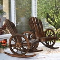 thumbnail image 1 of 2 Piece Outdoor Wood Wagon Rocking Chair, Patio Rustic Adirondack Porch Rocker with High Back & Slatted Seat, Carbonized Wood Rocker Chair with Wagon Wheel Armrest for Indoor, Backyard, Garden, 1 of 8