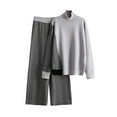 thumbnail image 1 of 2 Piece Outfit Set for Women 2025 Color Block High Neck Knit Pullover Sweater Top and Wide Leg Pants Sweatsuit, 1 of 2