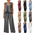 thumbnail image 1 of 2 Piece Outfit Sets for Women 100%Cotton Ruffled Tank Top and Flowy Palazzo Trousers, 1 of 9