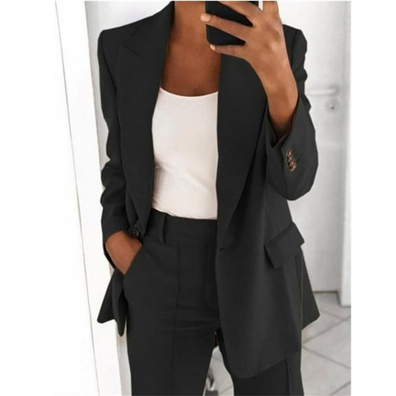 2 Piece Outfit for Women Casual Single Button Long Sleeve Blazer And Slimming Pants Office Solid Suits Set with Pocket