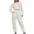 thumbnail image 1 of 2 Piece Outfit for Women Fall Sweatsuits Waffle Knit Crop Sweatshirt and Jogger Pant Sets Pockets Casual Sportswear (2XL, Beige), 1 of 3