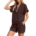 thumbnail image 1 of 2 Piece Outfit for Women Half Zip Stand Collar Short Sleeve Top And Cuffed Shorts Solid Casual Summer Matching Set, 1 of 6
