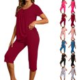 thumbnail image 1 of 2 Piece Outfit for Women Lounge Sets Oversized Round Neck Tshirts Summer Shorts Lounge Set, 1 of 7