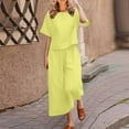 thumbnail image 1 of 2 Piece Outfit for Women Plus Size Round Neck Short Sleeve Tops Long Pants Casual Suit Sets Yellow XXL, 1 of 5