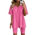 thumbnail image 1 of 2 Piece Outfit for Women Plus Size,Women Two Piece Set V-Neck Short Sleeve Blouse Shorts Casual Suit Sets, 1 of 3